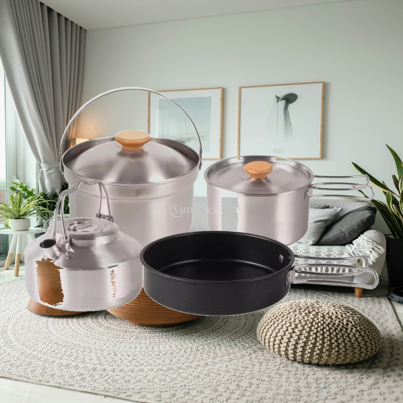 Nesting Camping Cooking Set - 4 Parçalı Paslanmaz Çelik Kamp Yemek