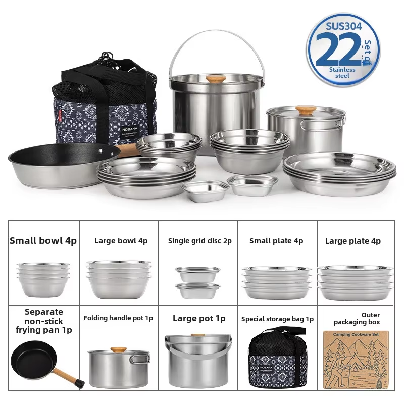 Camping Cooking Utensil Bag - NOBANA Yeni Açık Paslanmaz Çelik Tencere