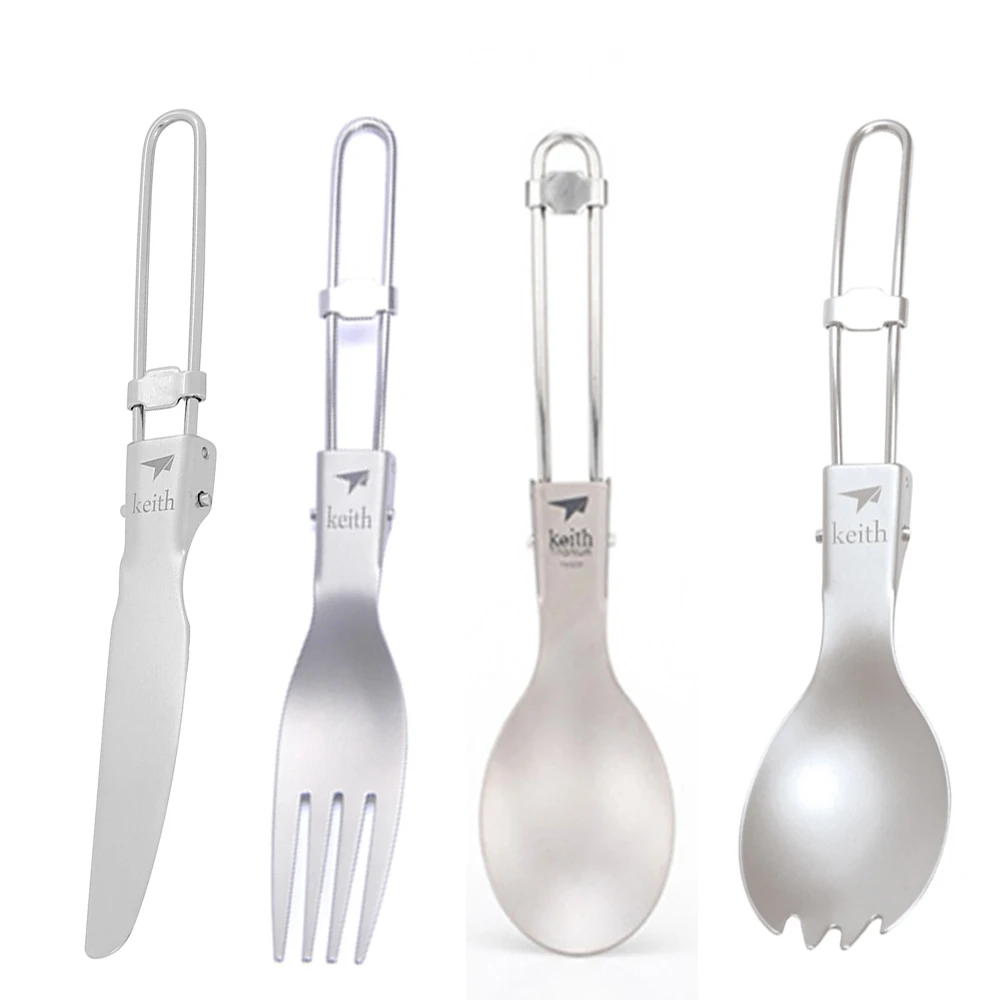 Camping Cooking Kit - Keith Açık Titanyum Katlanır Kaşık Spork