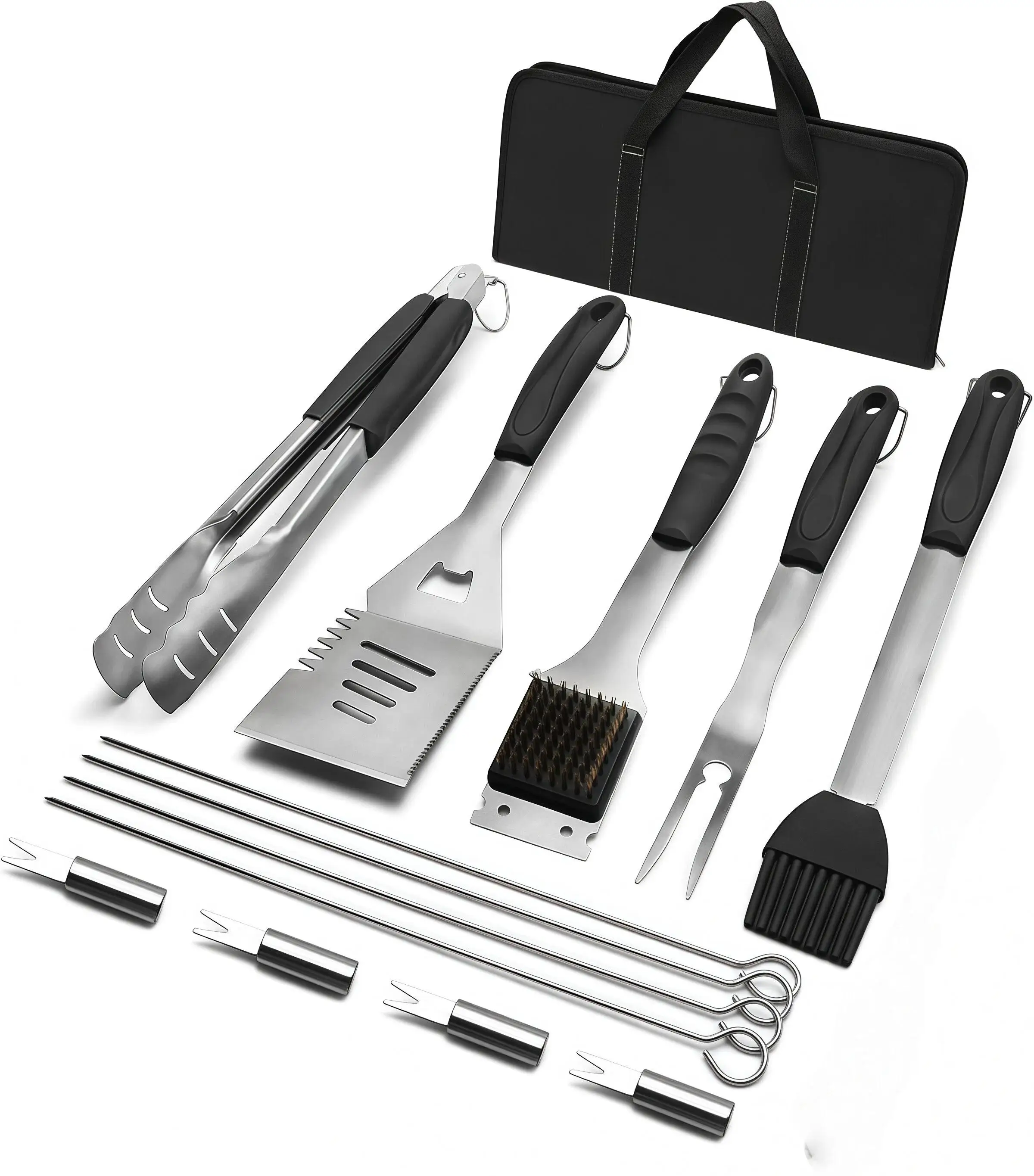 Camping Cooking Utensil Holder - 15 Parça Paslanmaz Çelik Barbekü Izgara