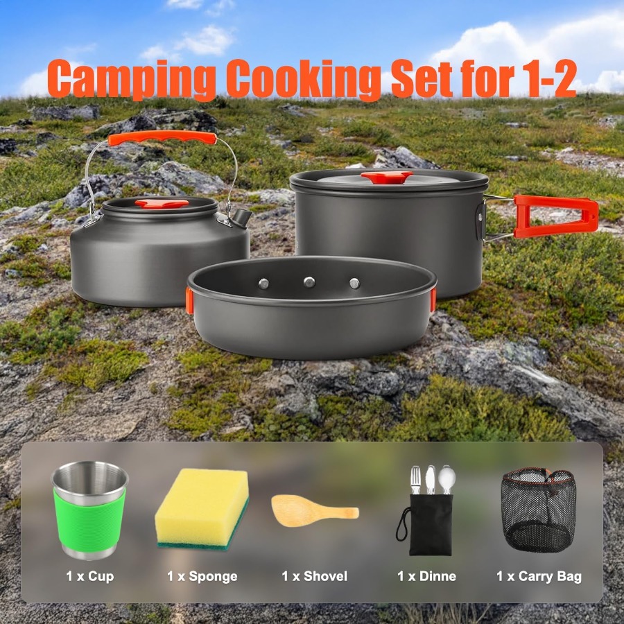 Kamp Yemek Seti: 35oz Yapışmaz - Nesting Camping Cooking Set incelemesi ve fiyatı